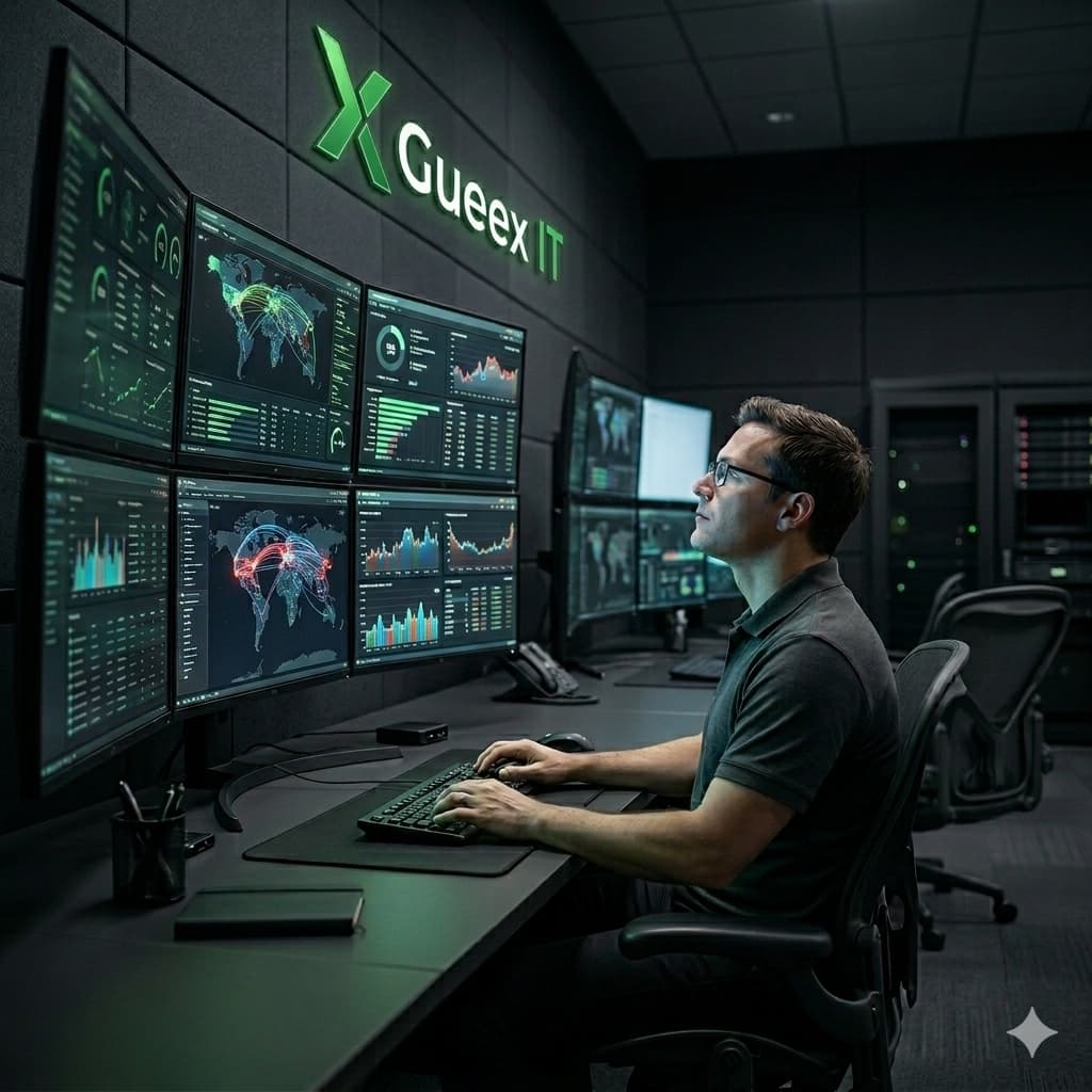 Analyste cybersécurité Gueex IT supervisant les menaces depuis le SOC
